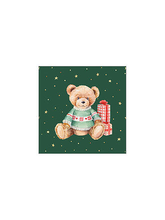 PAPER-PRODUCTS | Weihnachts Cocktail-Servietten 25x25cm TEDDY ON GREEN 