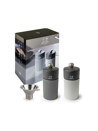 PEUGEOT | Salz-/Pfeffermühle Set SO CHIC DUO LINE 3tlg. inklusive Trichter Alu/Carbon Grau 