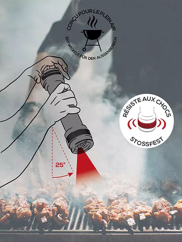 PEUGEOT | Barbecue Outdoor Pfeffermühle mit LED Licht 30cm Buche / Graphit | grau
