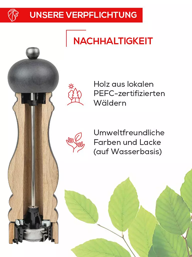 PEUGEOT | Barbecue Outdoor Pfeffermühle mit LED Licht 30cm Buche / Graphit | grau