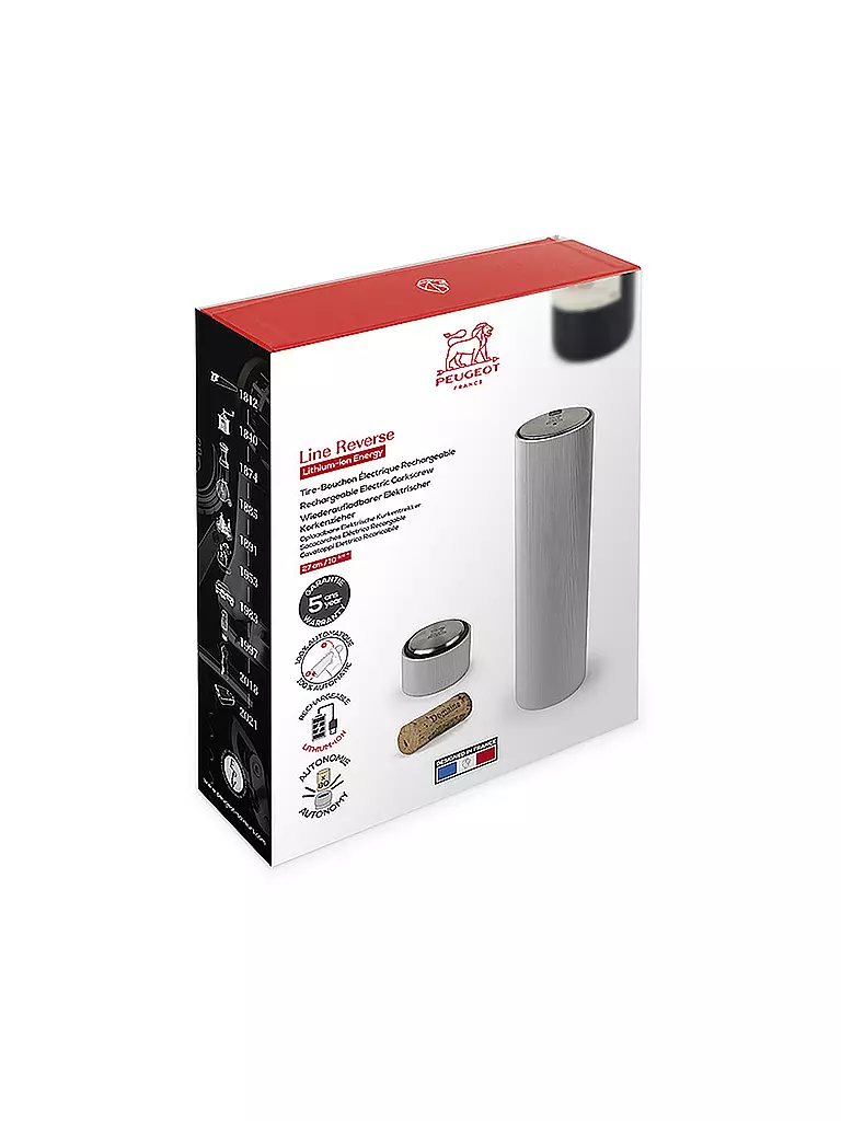 PEUGEOT | Elektrischer Korkenzieher Line Reverse 21cm Carbon | silber
