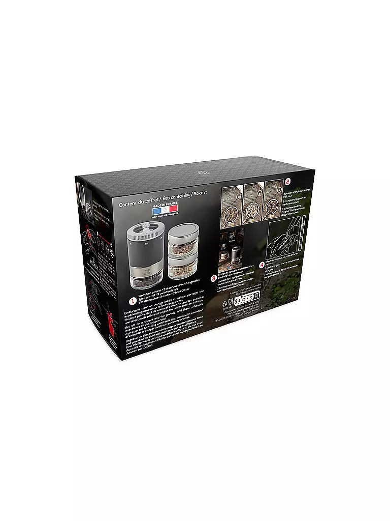 PEUGEOT | Pfeffermühle U'Select, Pfefferbar, inkl. 3 Premium-Pfeffern im Vorratsglas, Rezeptbuch & Stift zur Beschriftung Schwarz Ma | schwarz