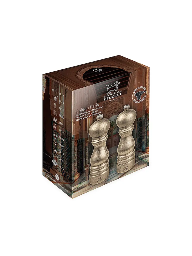PEUGEOT | Salz- und Pfeffermühlen Set GOLDEN PARIS 18cm Buchenholz Gold | 