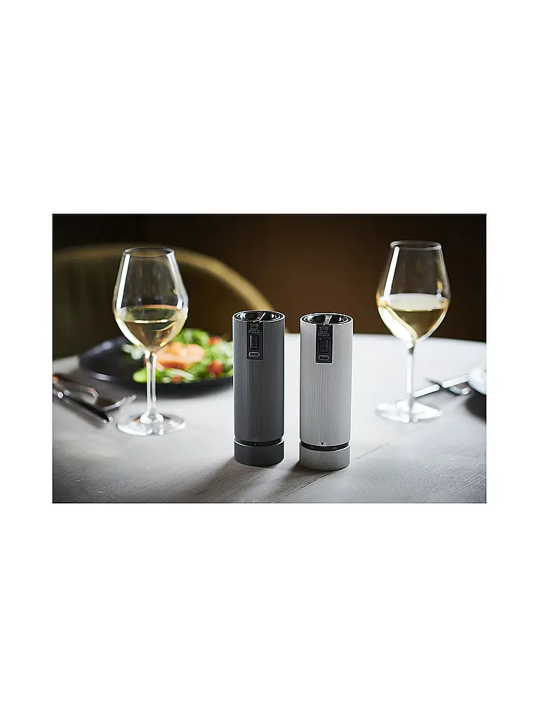 PEUGEOT | Set mit wiederaufladbaren elektrischen Salz- und Pfeffermühlen 15cm ELECTRIC-DUO NIGHT-LINE Alu/Schwarz | schwarz