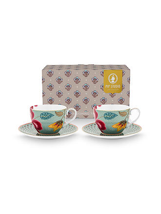 PIP STUDIO | Cappuccinotasse mit Untertasse 2er Set 280ml BLOOMING TALES Fantasy Blue