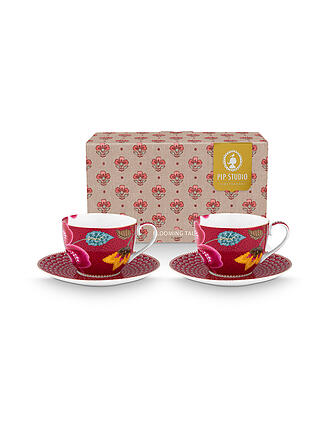 PIP STUDIO | Cappucinotasse mit Untertasse 2-tlg. BLOOMING TALES 2x280ml Fantasy Darkred