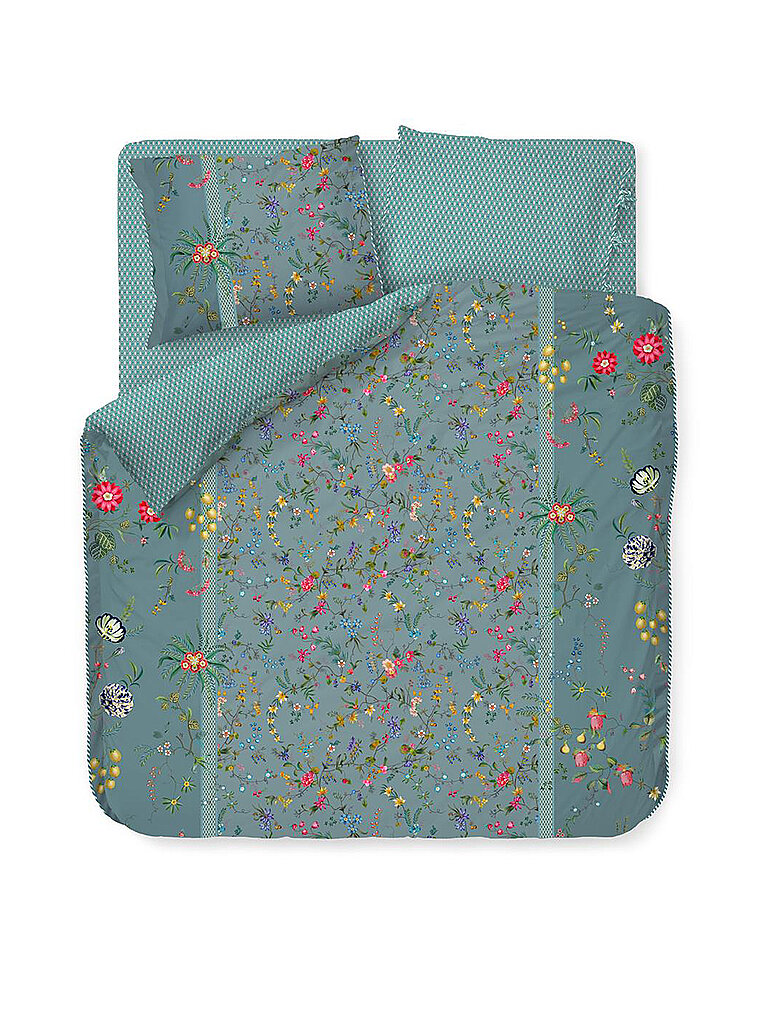 PIP STUDIO Perkal Bettwäsche Petites Fleurs 2x 70x90cm / 200x200cm Blau petrol