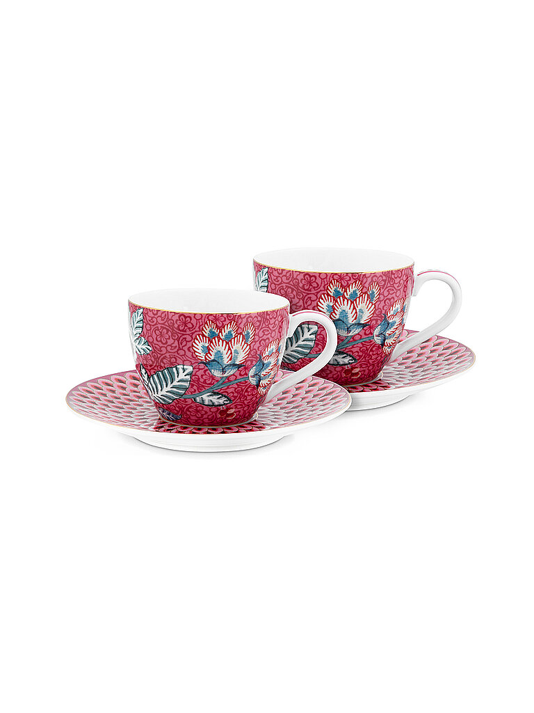 PIP STUDIO Espressotassen Set mit Untertasse 2er 120ml Flower Festival Dark Pink beere – PiP Studio