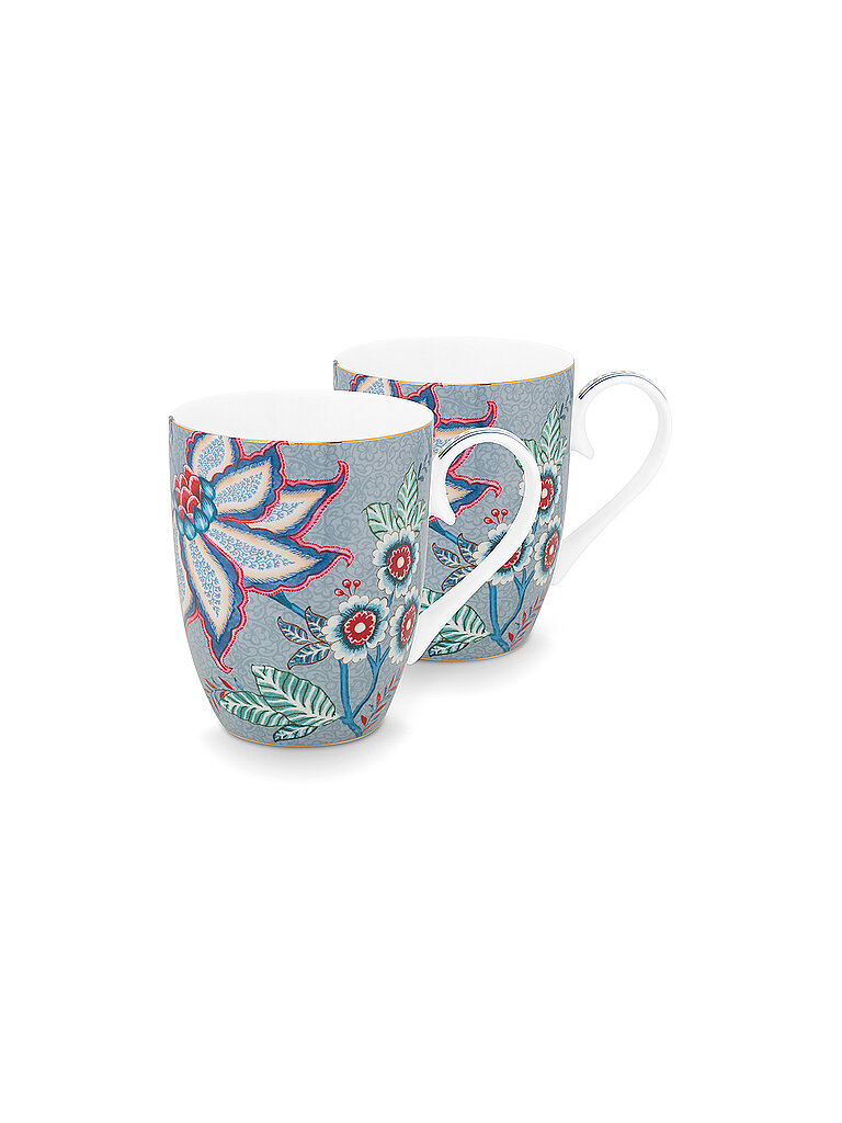 PIP STUDIO Henkelbecher 2-er Set Large 350ml FLOWER FESTIVAL Light Blue hellblau – PiP Studio