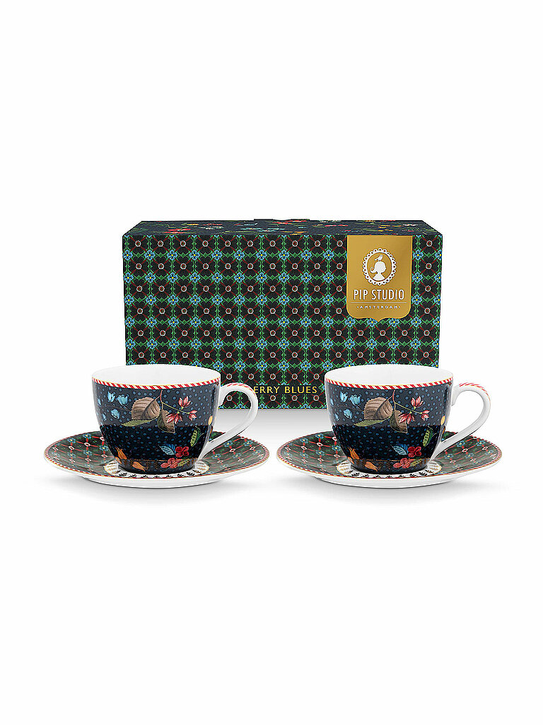 PIP STUDIO Espressotasse mit Untertasse 2-er Set BERRY BLUES 120ml Blue dunkelblau – PiP Studio