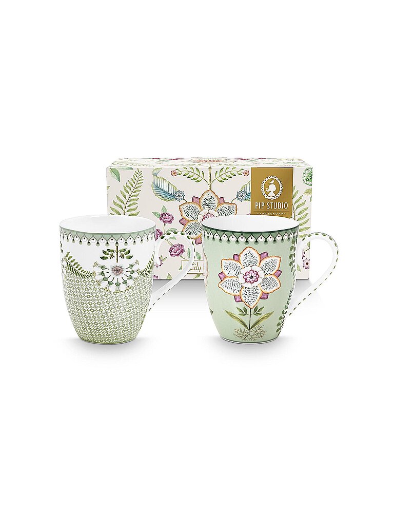 PIP STUDIO Henkelbecher 2er Set Large LILY & LOTUS 350ml Light Green hellgrün
