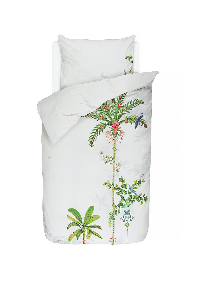 PIP STUDIO Satin-Bettwsche Indian Palms 70x90/140x200cm (weiss) wei