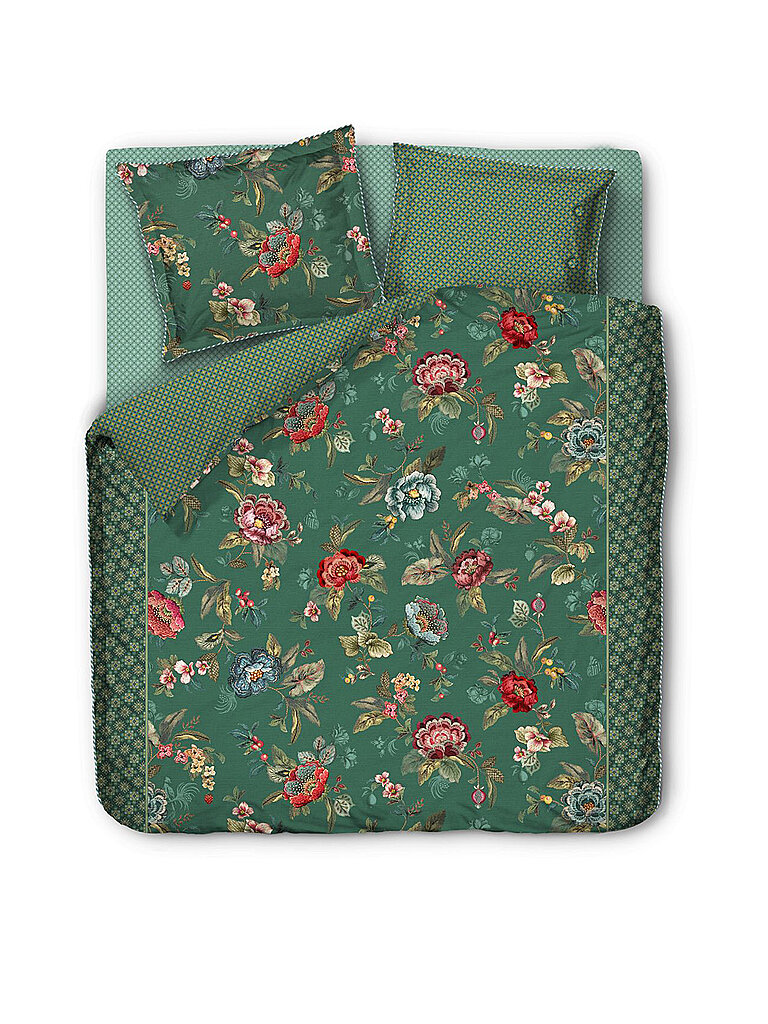 PIP STUDIO Perkal Bettwäsche Poppy Stitch 2x 70x90cm / 200x200cm grün