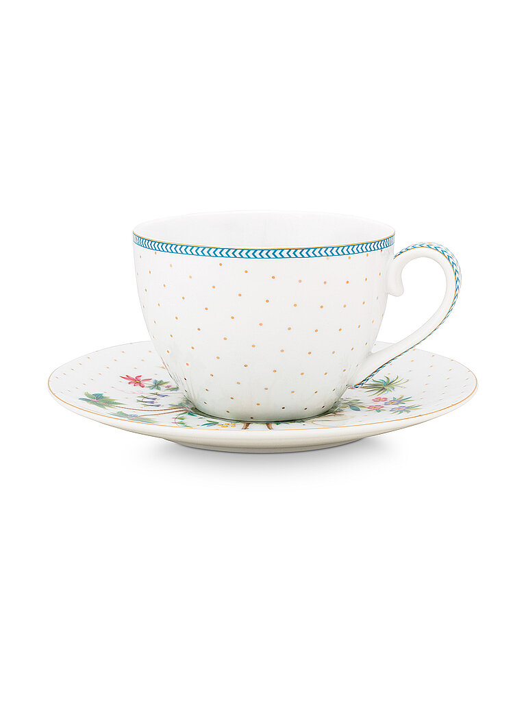 PIP STUDIO Cappuccinotasse mit Untertasse 280ml  Jolie Dots Gold weiß