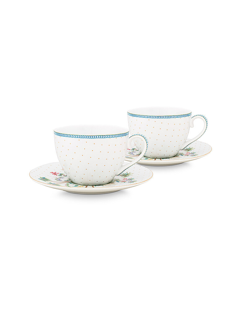 PIP STUDIO Cappuccinotasse mit Untertasse 2er Set 280ml  Jolie Dots Gold weiß
