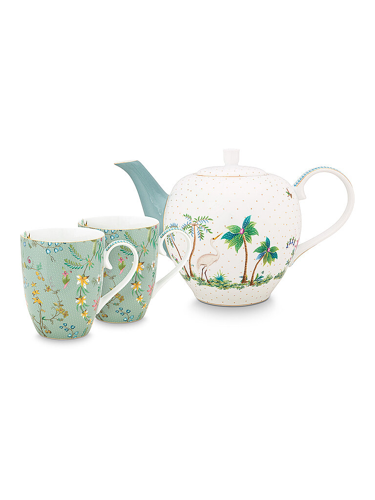 PIP STUDIO Teekanne mit Henkelbecher L Set  Jolie Flowers Blue türkis