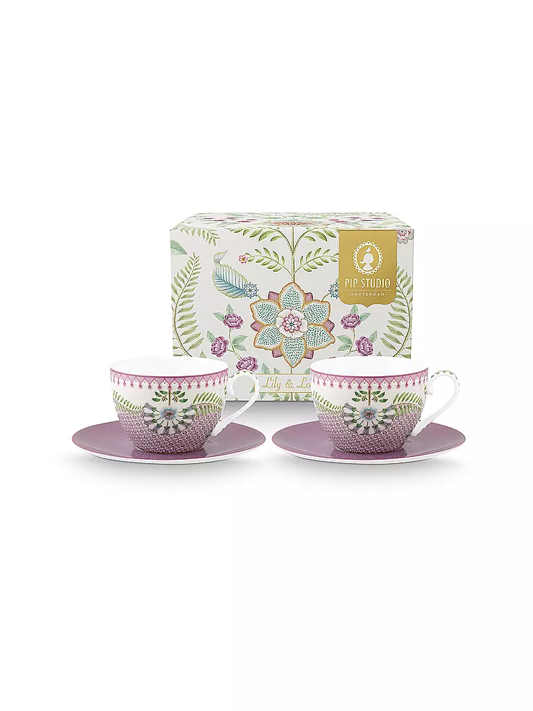 PIP STUDIO | Cappuccino Tassen mit Untertassen 2er Set  LILY & LOTUS 280ml | lila