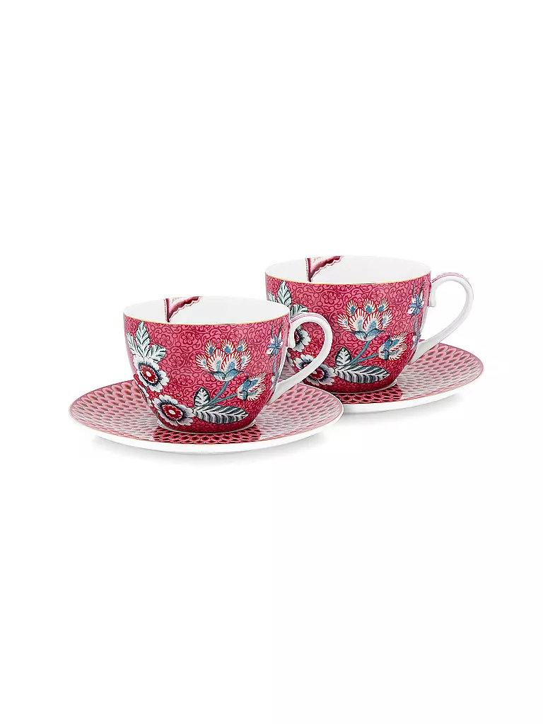 PIP STUDIO | Cappuccinotassen Set mit Untertasse 2er 280ml Flower Festival Dark Pink | beere