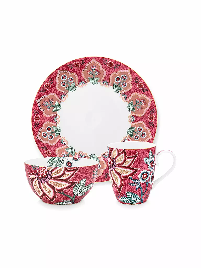 PIP STUDIO | Frühstücks Set 3tlg Flower Festival Dark Pink | beere