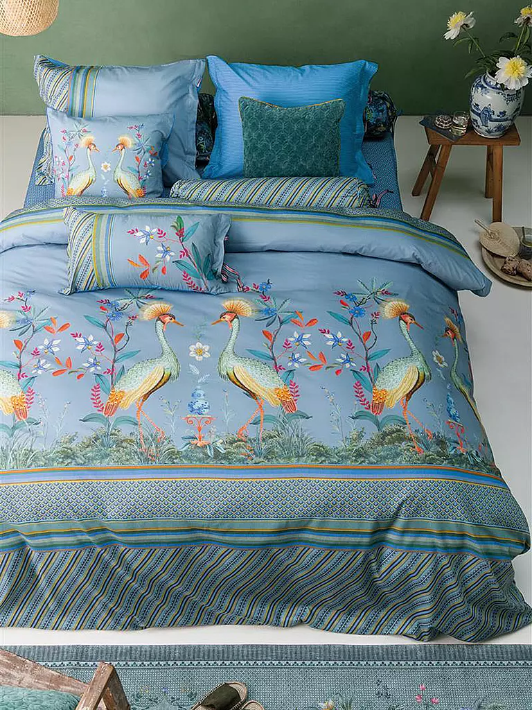PIP STUDIO | Perkal Bettwäsche  Flirting Birds 2x 70x90cm / 200x200cm Blue | blau