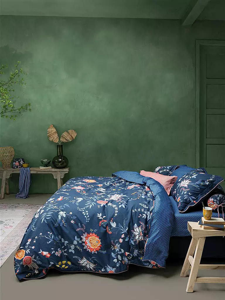 PIP STUDIO | Perkal Bettwäsche Flower Festival  2x 70x90cm / 200x200cm Dark Blue | dunkelblau