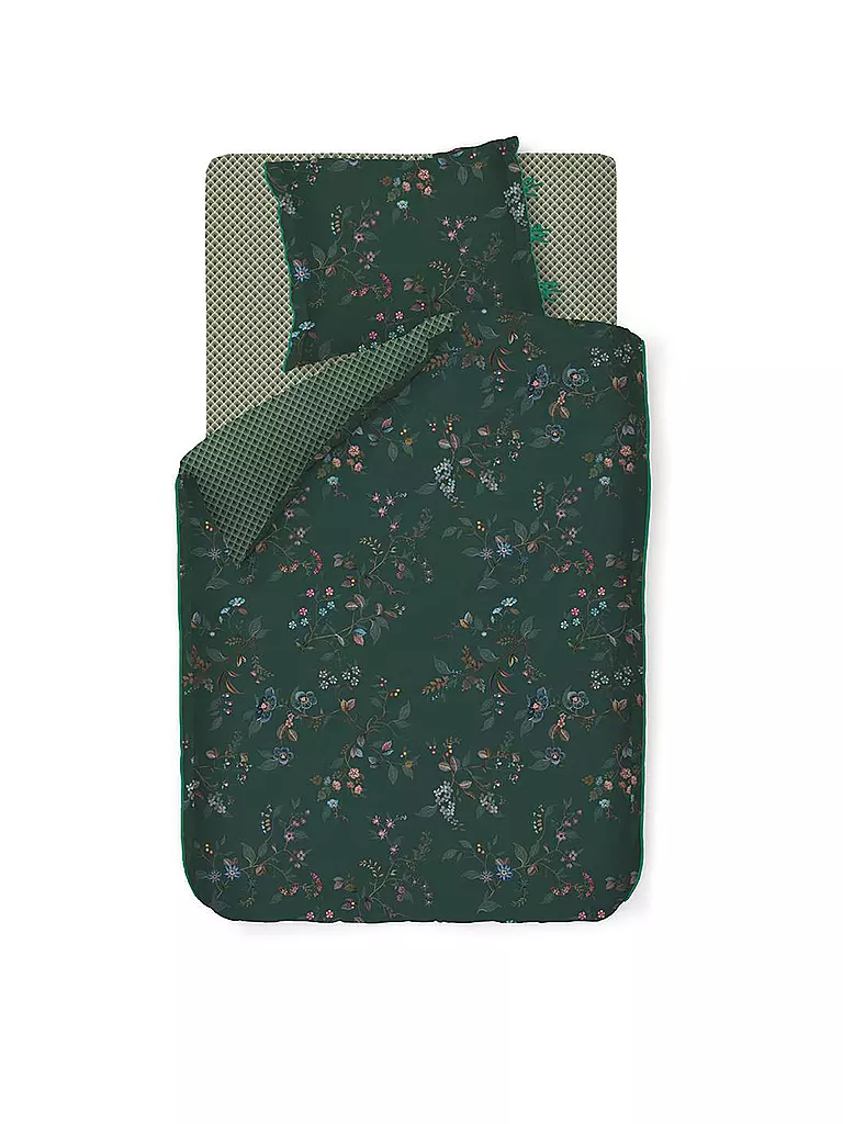 PIP STUDIO | Perkal Bettwäsche KAWAI FLOWER 70x90cm / 140x200cm Dark Green | dunkelgrün