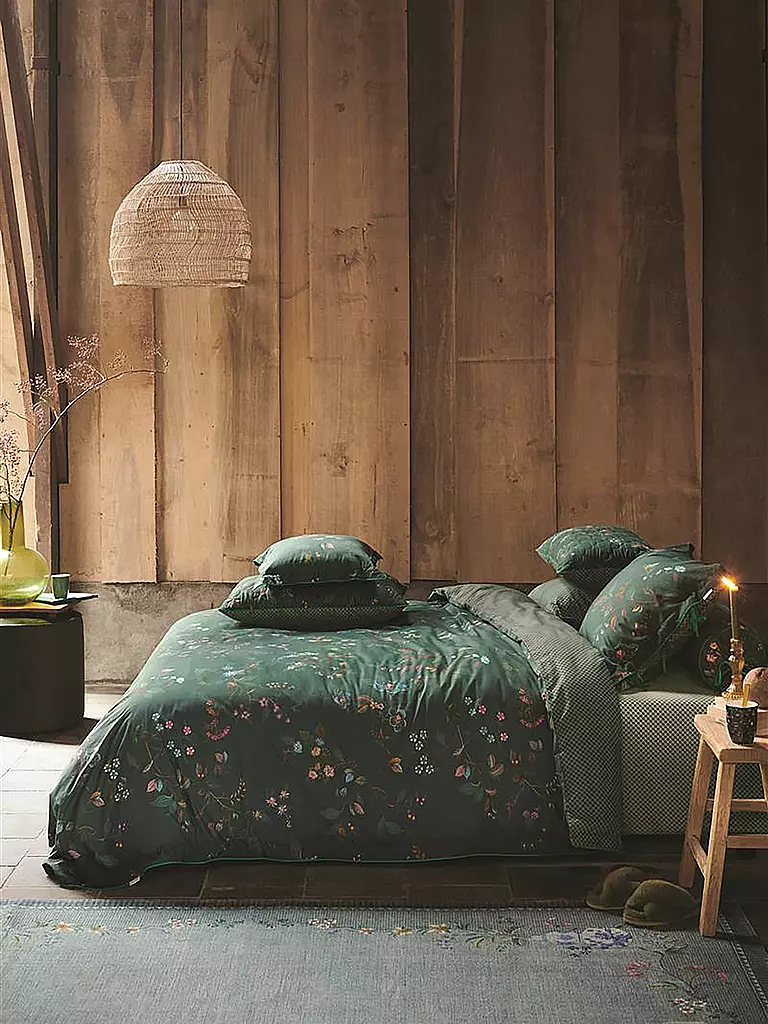 PIP STUDIO | Perkal Bettwäsche KAWAI FLOWER 70x90cm / 140x200cm Dark Green | dunkelgrün