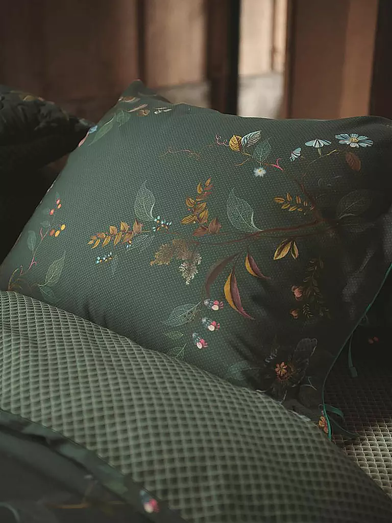 PIP STUDIO | Perkal Bettwäsche KAWAI FLOWER 70x90cm / 140x200cm Dark Green | dunkelgrün