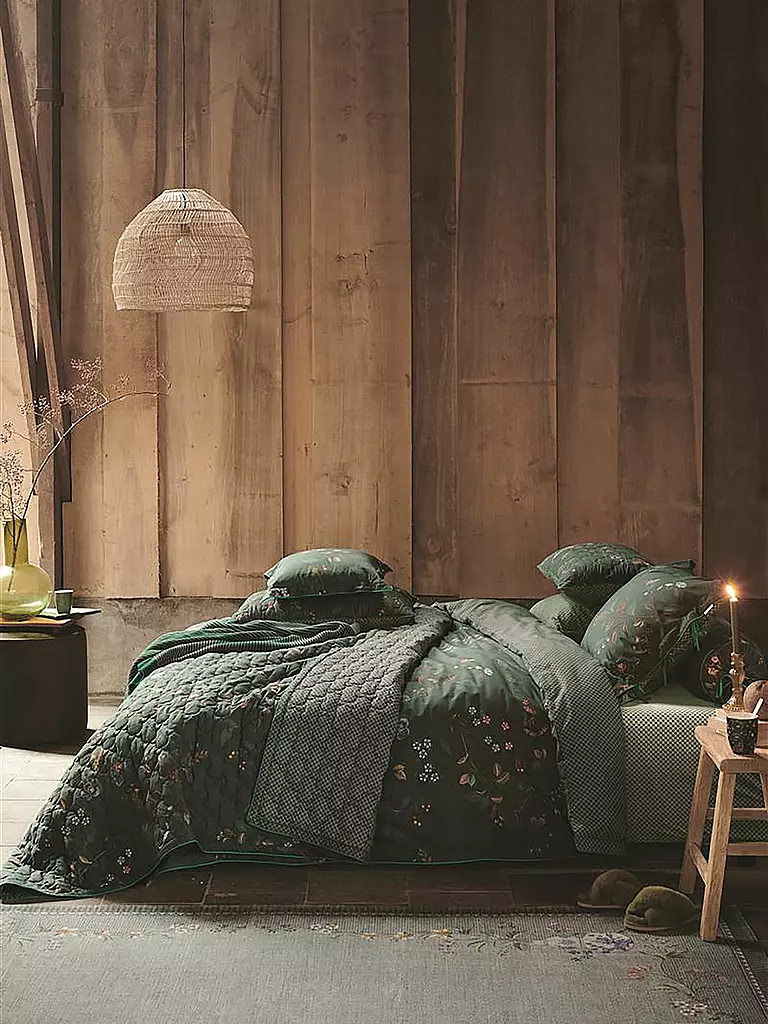 PIP STUDIO | Perkal Bettwäsche KAWAI FLOWER 70x90cm / 140x200cm Dark Green | dunkelgrün