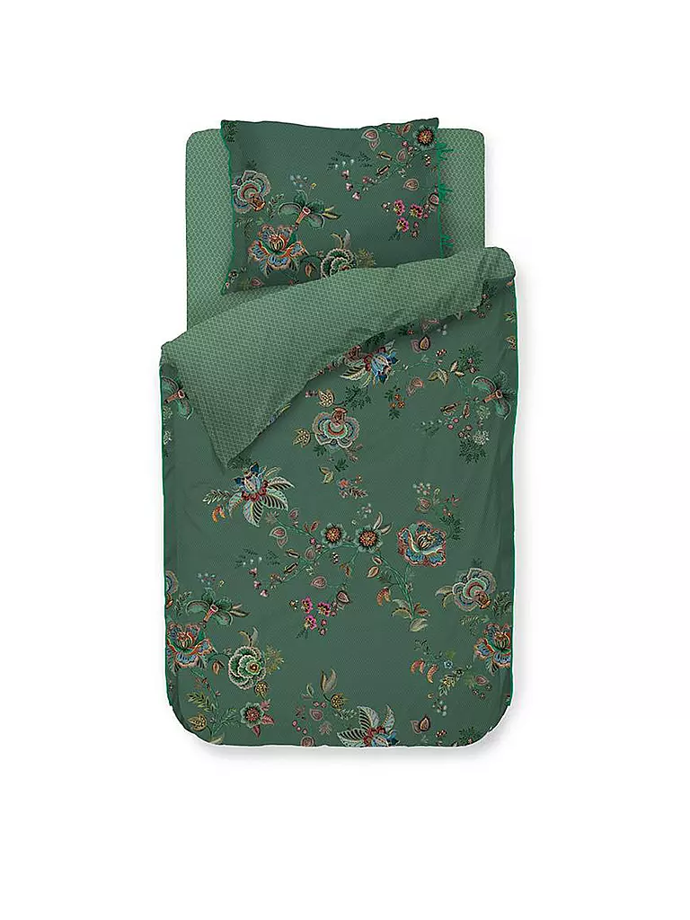 Biber Bettwäsche Mit Reißverschluss 4 Teilig PIP STUDIO Perkal Bettwäsche 70x90cm/140x200cm CECE FIORI Green dunkelgrün
