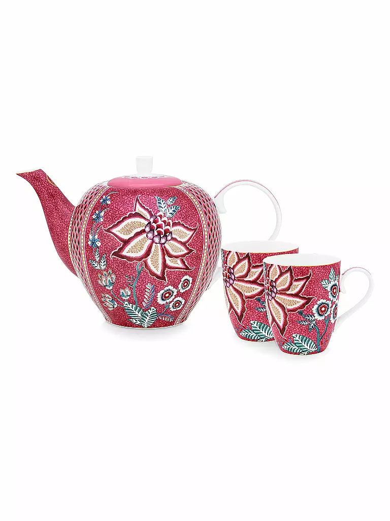 PIP STUDIO | Tekanne mit Henklbecher Set Large Flower Festival Dark Pink | beere