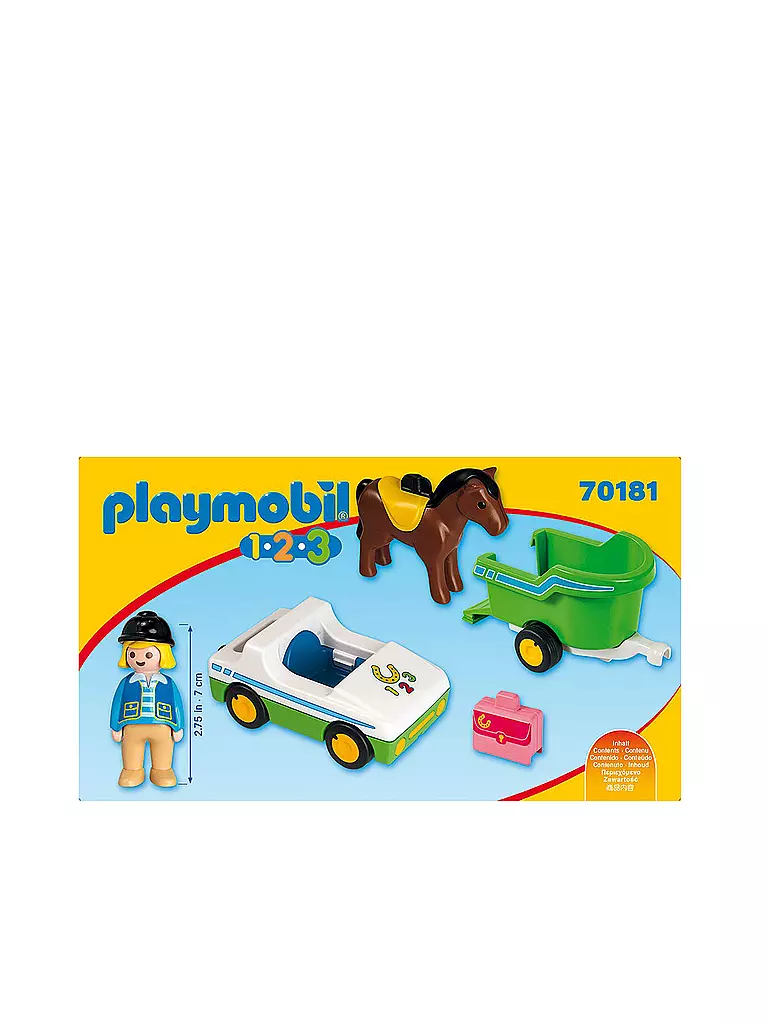 PLAYMOBIL | 1,2,3  - PKW mit Pferdenanhänger 70181 | gelb