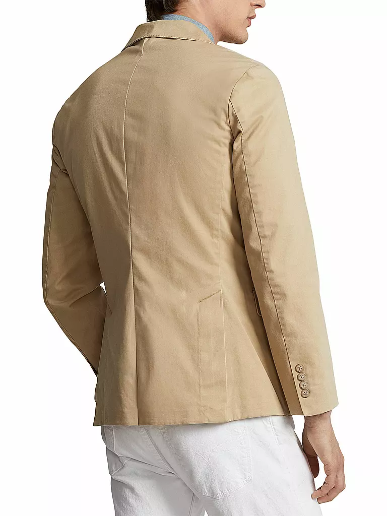 Edles Sakko In Beige – Einreihig, 2-Knopf, Seitliche Schlitze, Aus Polyester/Viskose, Knitterarm