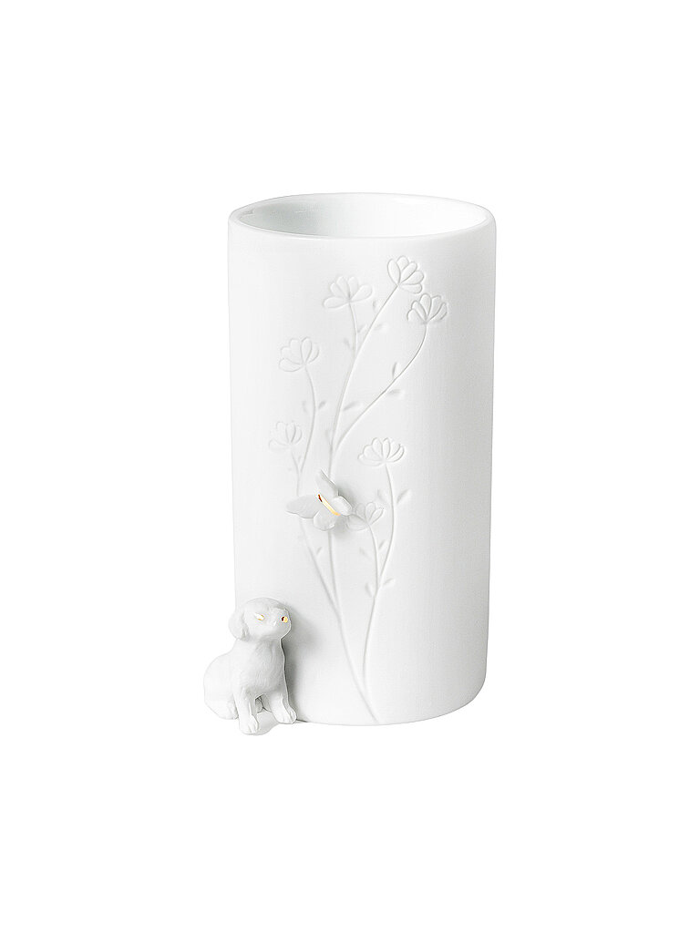 RAEDER Vase 9x13cm HUND SITZEND Weiss weiss