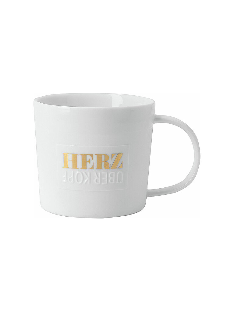 RAEDER Tasse - Poesietasse 320ml Herz über Knopf weiss