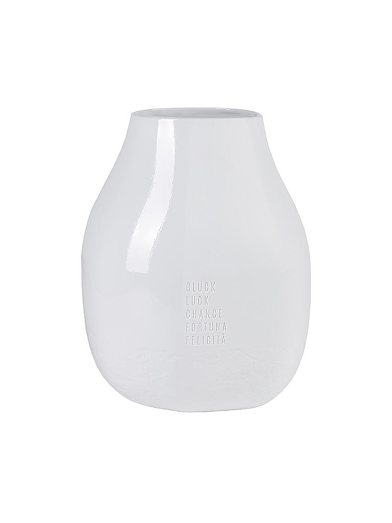 RAEDER | Freiform Vase Glück 5-sprachig 20x19x25cm | weiss