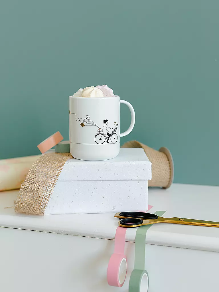 RAEDER | Henkeltasse RADFAHREN 8cm | weiss