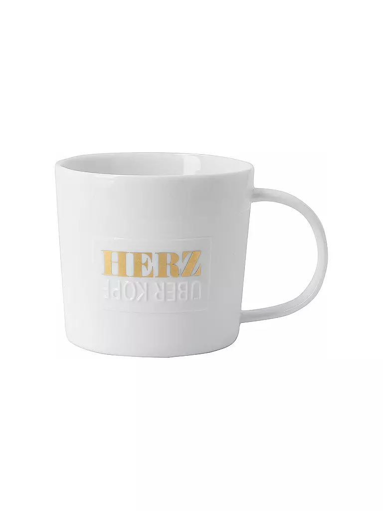 RAEDER | Tasse - Poesietasse 320ml Herz über Knopf | weiss