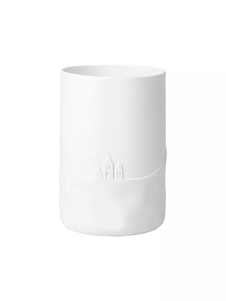 RAEDER | Vase SCHNEETAG 14,5x21x8cm Hundeschlitten  | Weiss