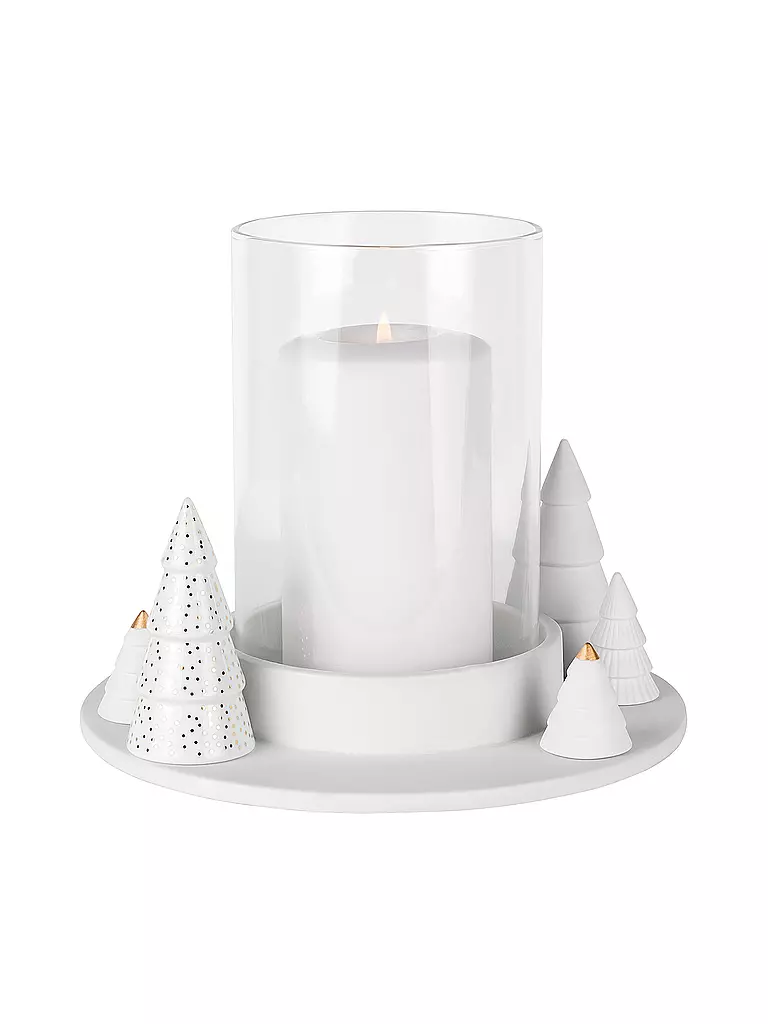 RAEDER | Weihnachts Windlicht Tannen 20x16cm Weiss | weiss