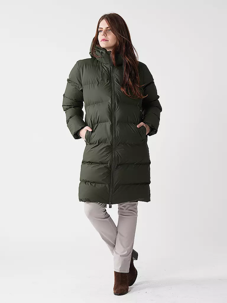 RAINS | Steppmantel ALTA LONGER PUFFER JACKET | dunkelgrün