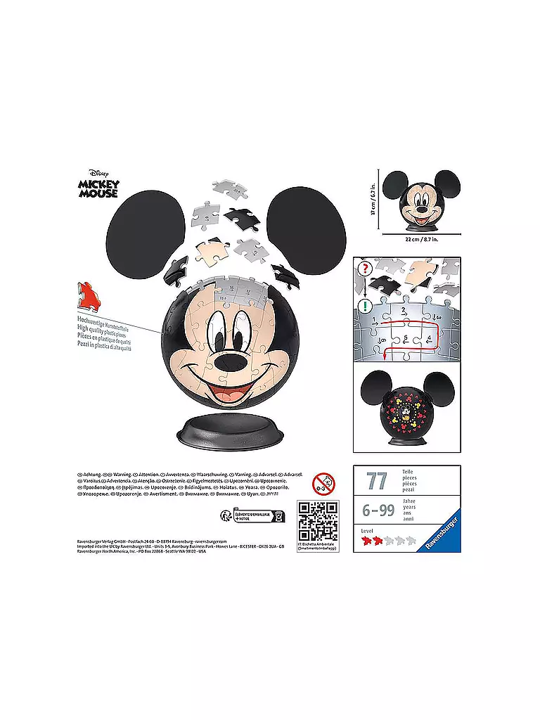 RAVENSBURGER | 3D Puzzle - Disney Mickey Mouse mit Ohren | keine Farbe