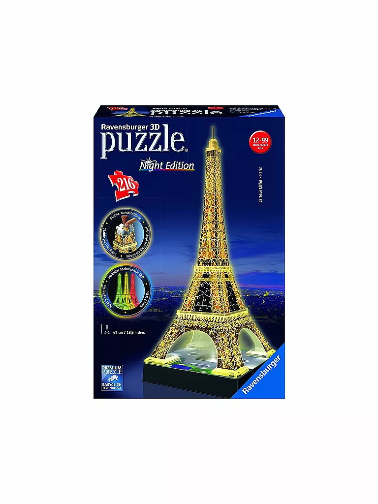 RAVENSBURGER | 3D Puzzle - Eiffelturm "Night Edition" 216 Teile | keine Farbe