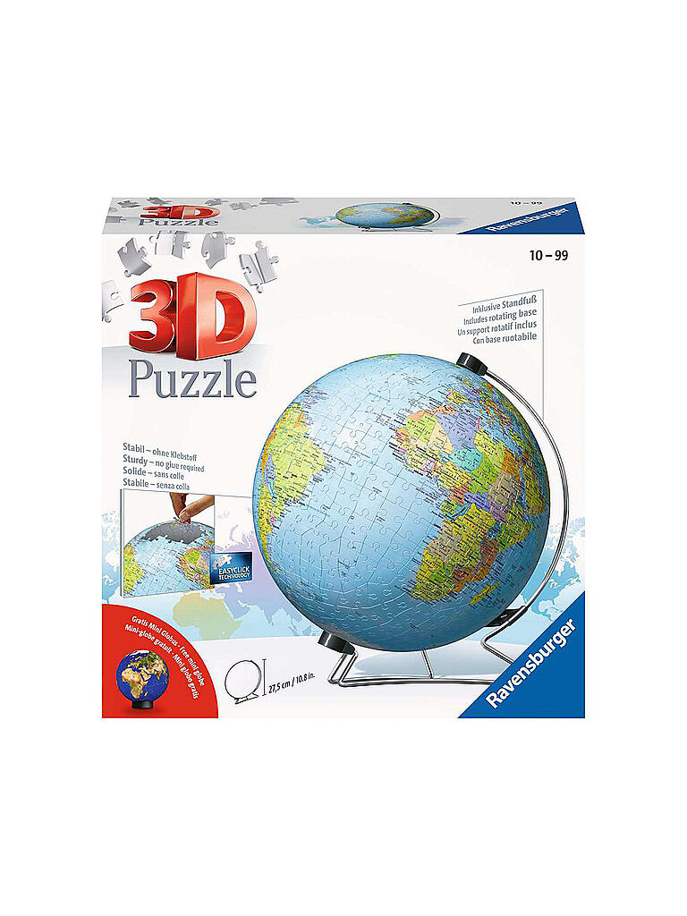 RAVENSBURGER | 3D Puzzle - Globus in deutscher Sprache | keine Farbe