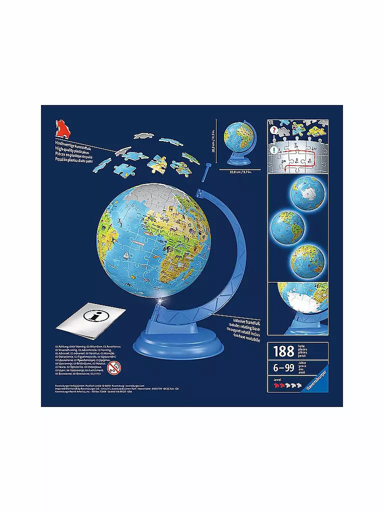 RAVENSBURGER | 3D Puzzle - Kinderglobus mit Licht 180 Teile | keine Farbe