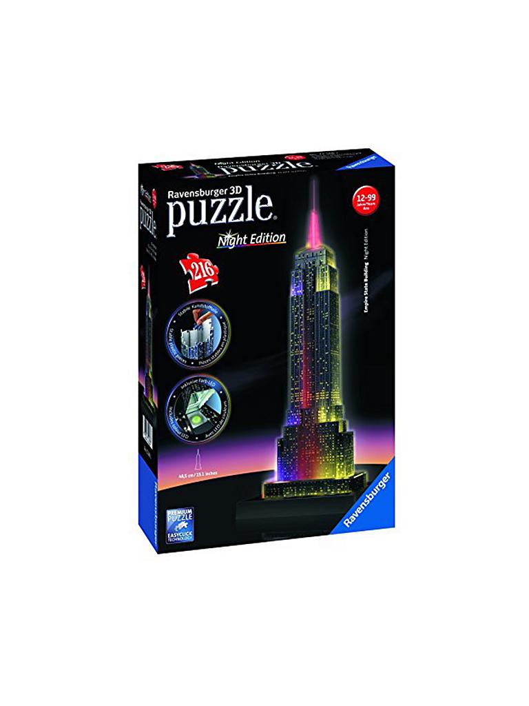 RAVENSBURGER 3D Puzzle Empire State Building bei Nacht Night Edition 216 Teile transparent