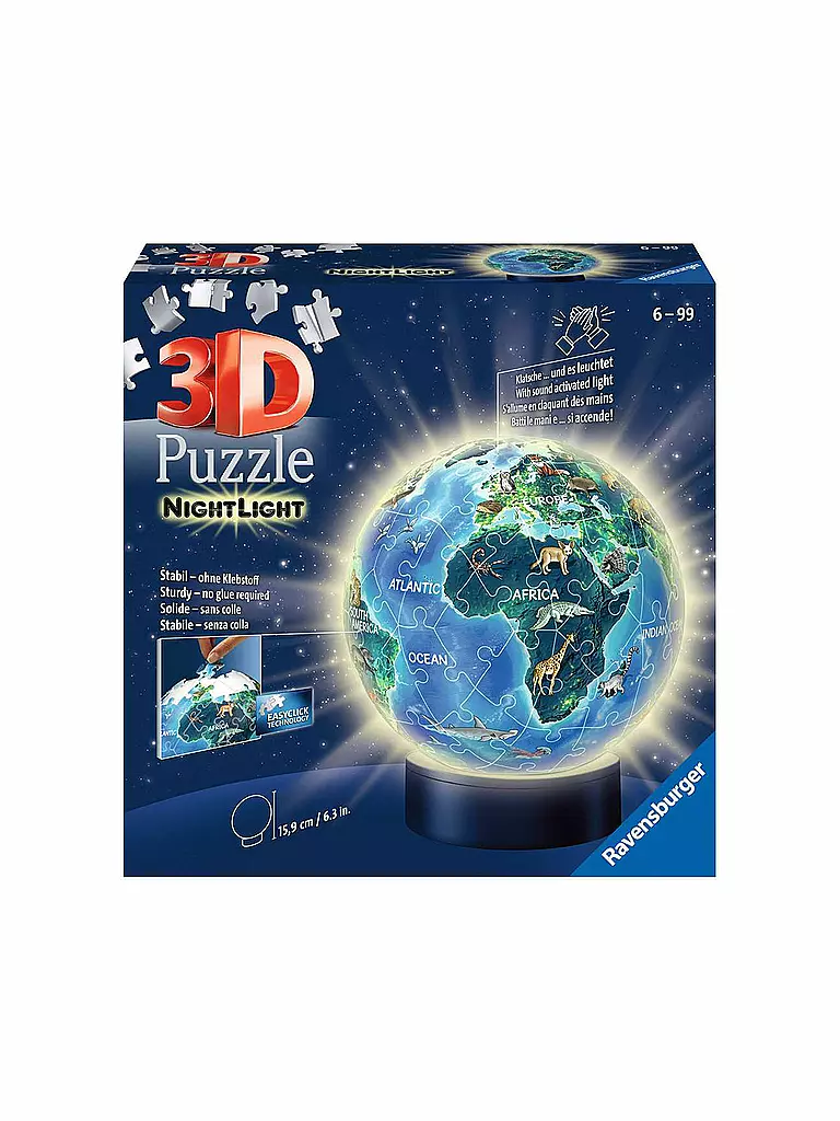RAVENSBURGER | 3D Puzzle Erde im Nachtdesign Nachtlicht | keine Farbe