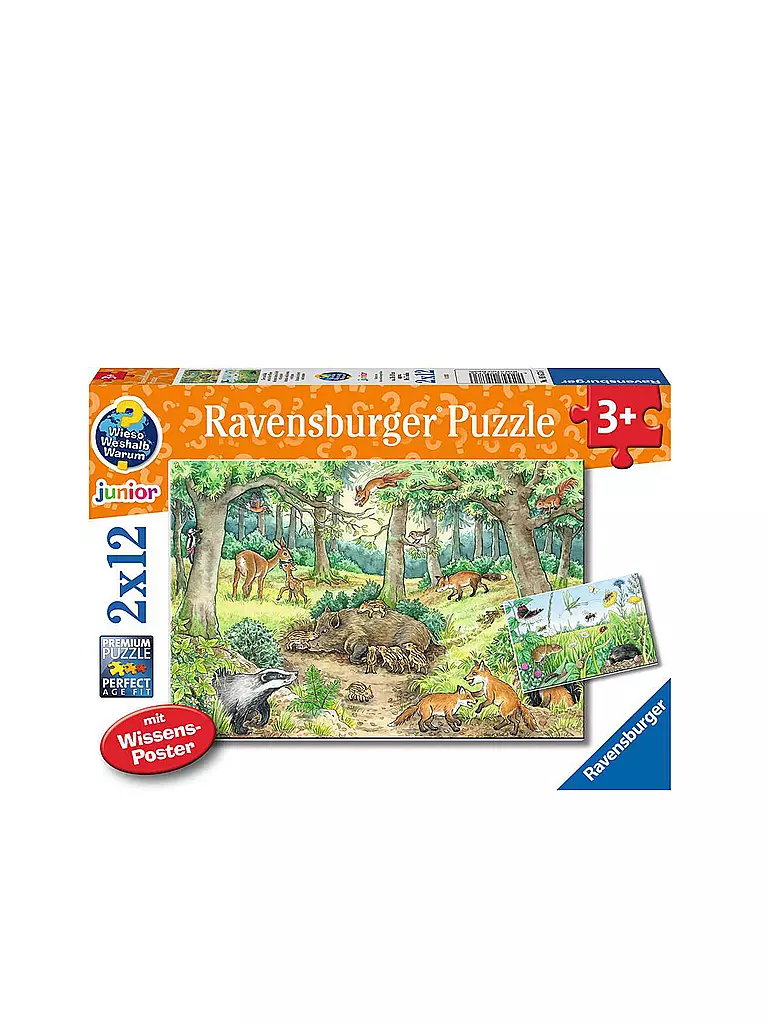 RAVENSBURGER | Kinderpuzzle - Tiere im Wald und auf der Wiese - 2x12 Teile | keine Farbe