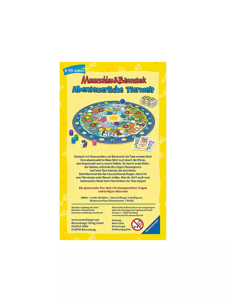 RAVENSBURGER | Mitbringspiel - Wissen und Lachen - Abenteuerliche Tierwelt | keine Farbe