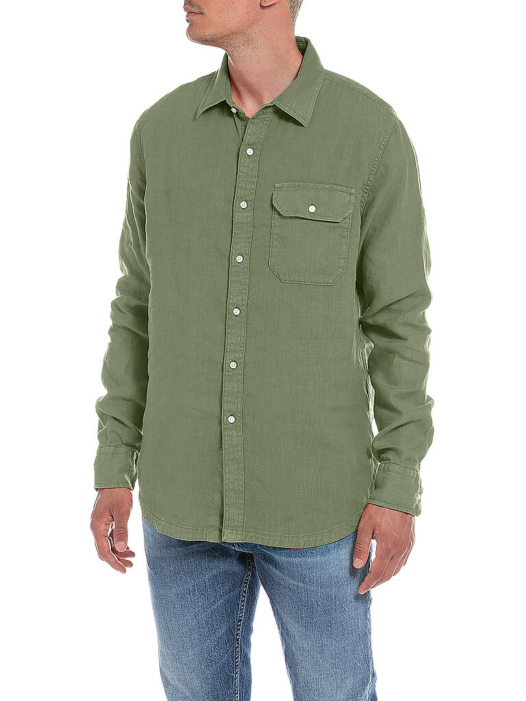 REPLAY | Leinenhemd Regular Fit  | olive